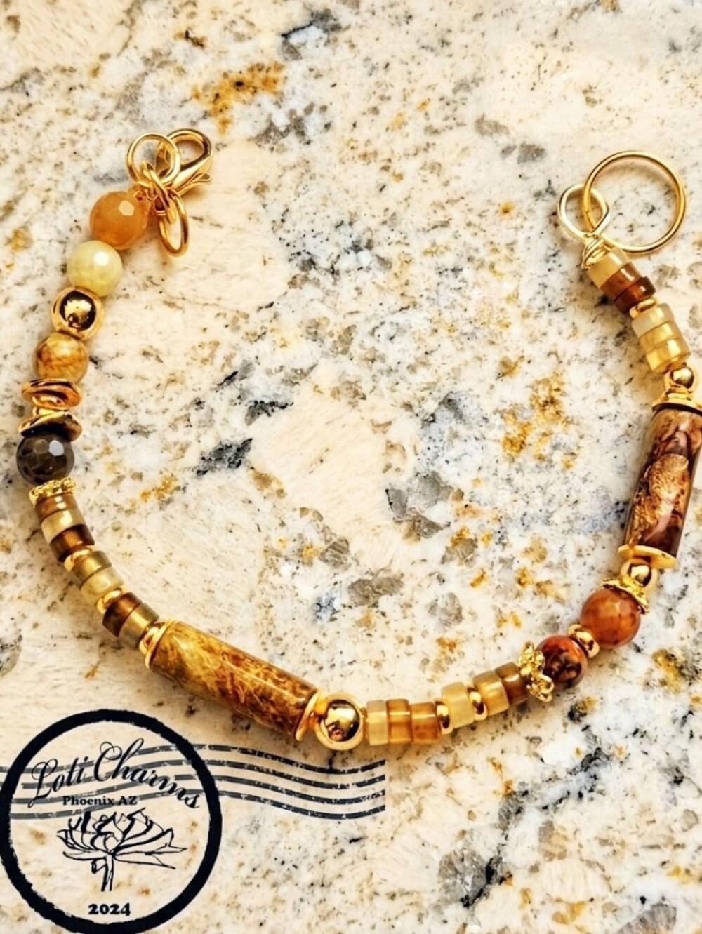 Ancient Jade Yellow And Dark Stones In 18K Gold Plated Bracelet